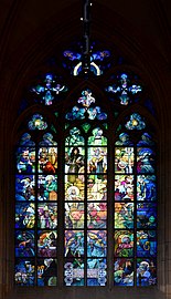 Stained glass window of St. Vitus Cathedral in Prague by Mucha