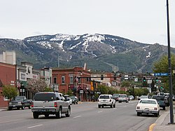 Downtown Steamboat Springs in May 2006 with the ski area in the background