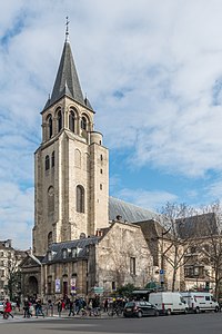 The Romanesque tower of the Abbey of Saint-Germain-des-Prés (Begun in 990)