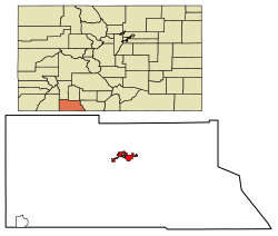 Location of Pagosa Springs in Archuleta County, Colorado.