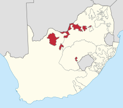 Location of Bophuthatswana (red) within South Africa (yellow).