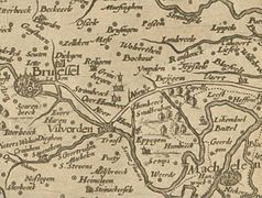 Detail from the Duchy of Brabant including the Bouchout Barony (Bochout). This copper etching was produced by Peter Verbist in 1628. The Bochout domain is 7 miles to the north of Brussels (to the right), while the homeland of the founding fathers, the Craaynhem family, is about 5 miles to the east (below).