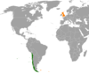 Location map for Chile and the United Kingdom.