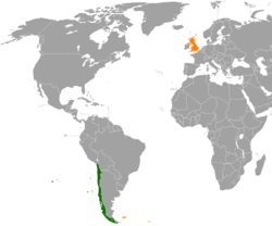 Map indicating locations of Chile and United Kingdom