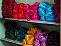 Dyed silk yarns for weaving saris.
