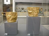 The Vaphio Cups; 1675-1410 BC; gold; height: 7.8 cm, diameter: 10.7 cm; from Vaphio (Laconia, Greece); National Archaeological Museum (Athens)[13]