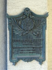 Friedrich Wüest (1843–1902) Politiker, Direktionsmitglied der Gotthardbahn-Gesellschaft. Mitbegründer des Friedhofs Friedental, Feld 21, Ehrengedenktafel auf dem Friedhof Friedental, Stadt Luzern