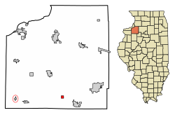 Location of Bishop Hill in Henry County, Illinois.