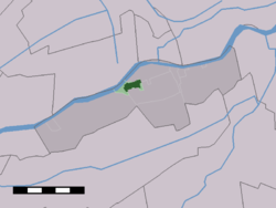 The town centre (dark green) and the statistical district (light green) of Groot-Ammers in the former municipality of Liesveld.