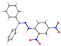 X-ray structure of DNP-derived hydrazone of benzophenone. Selected parameters: C=N, 128 pm; N-N, 138 pm, N-N-C(Ar), 119 pm[20]