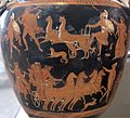 Leopard-drawn biga in a scene from the Mysteries (Apulian red-figure volute-krater, c. 340 BC)