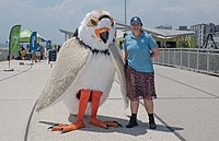New York City Parks Department employee dressed in a piping plover costume for a "Plover Day" conservation event in 2019