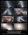 29. A series of images showing the possible progression of the future Milky Way–Andromeda Galaxy collision.