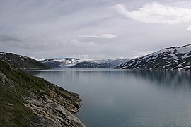 Storglomvatnet (lake), with melting water from the Svartisen glacier