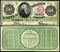 Obverse and reverse of a fifty-dollar greenback