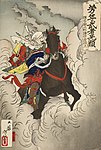 Kenshin's mythical riding into battle by Tsukioka Yoshitoshi (1883)