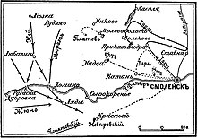 Schlacht bei Krasnoy 2. (14) August 1812. (Skizze der Truppenbewegungen)
