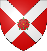 Arms of Nevill, Barons Bergavenny: Gules, a saltire argent charged with a rose of the field (barbed and seeded proper).[16] These are the ancient arms of Nevill differenced by a rose, the symbol of a 7th son, in reference to Sir Edward Nevill, 1st Baron Bergavenny (d.1476), husband of Elizabeth Beauchamp & 7th son of Ralph Nevill, 1st Earl of Westmorland. These arms have descended to the Nevill Marquesses of Abergavenny