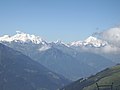 Mischabel, Matterhorn und Weisshorngruppe von Steibenchriz in Bellwald aus.