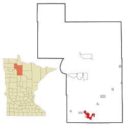Location of the city of Bemidji within Beltrami County in the state of Minnesota