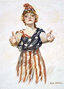 Columbia wearing a Phrygian cap, personification of the United States (World War I patriotic poster).