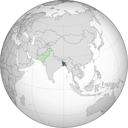 Location of East Pakistan (green) and the rest of Pakistan (light green)