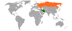 Map indicating locations of Iran and Russia