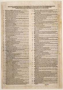 A single page printing of Ninety-five Theses in two columns