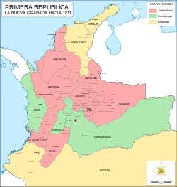 United Provinces of New Granada (in red)