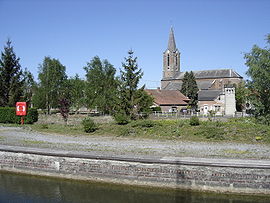 Center of the village, canal, and church