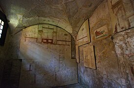 Room 5 of the House of the Painted Vaults. A wall painting of an erotic scene is on the south wall. 250 CE