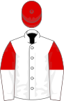White, red and white halved sleeves, red cap
