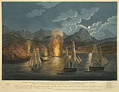 The French ships and the tower on fire