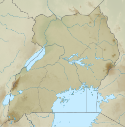 A map of Uganda with a mark indicating the location of Mabamba Bay