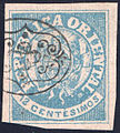 12 centesimos blue, 1864 issue, used by fancy cancel from Montevideo