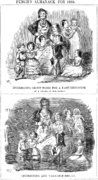An 1855 Punch cartoon satirized problems with posing for Daguerreotypes: slight movement during exposure resulted in blurred features, red-blindness made rosy complexions look dark.