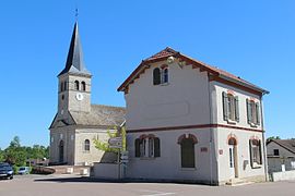 The church and old post office in Saint-Étienne-en-Bresse