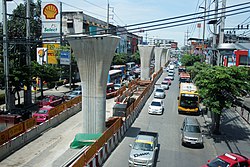 Bang Khun Si during construction of MRT Blue Line elevated subway front of Makro Charan Sanit Wong on Charan Sanit Wong Road (opposite side is Ban Chang Lo)