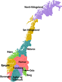 Location of the Diocese of Agder og Telemark