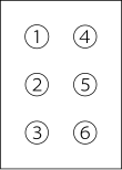 Die Grafik zeigt die sechs Braille-Punkte als Kreise, in die die Punktnummern 1 bis 6 eingetragen sind.