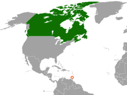 Map indicating locations of Canada and Grenada