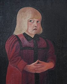 "Kind in rotem Kleid" (ungar.: Piros ruhás gyermek), Öl auf Karton ca. 1894, Privatsammlung