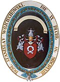 Coat of arms of the Polish President Stanisław Wojciechowski as Knight of the Order of the Elephant (1923). The Chapel of the Order of the Elephant, Frederiksborg Castle, Hillerød (Denmark).