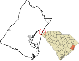 Red circle shows the location within Georgetown County and the state of South Carolina.