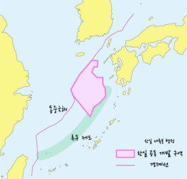 A map focused on an area highlighted in purple between China to the west, South Korea to the north, and Japan to the west