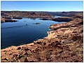 Lake Powell in Arizona. The dam is under the arch bridge (upper right end of the water)