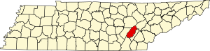 Map of Tennessee highlighting Rhea County