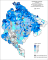 Percent of Serbs by settlements, 2011