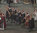 Image 11Musicians from 'Procession in honour of Our Lady of Sablon in Brussels.' Early 17th-century Flemish alta cappella. From left to right: bass dulcian, alto shawm, treble cornett, soprano shawm, alto shawm, tenor sackbut. (from Renaissance music)