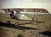 An Autochrome of a World War I Nieuport 23 biplane fighter, c. 1917.